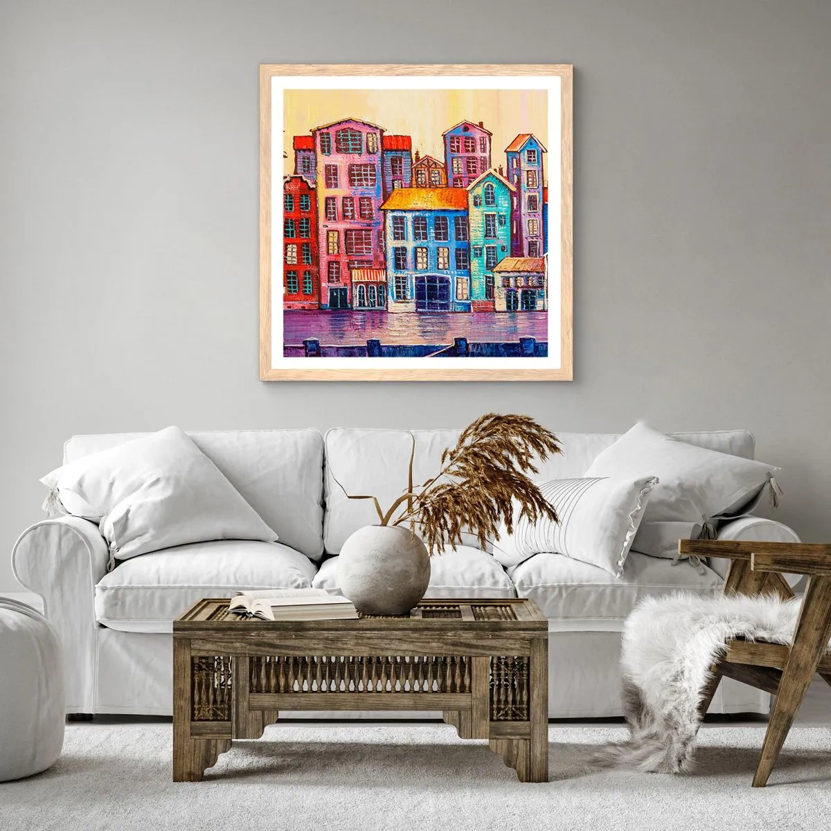 Poszter világos tölgy keretben - Egy város, mint egy tündérmese - 60x60 cm