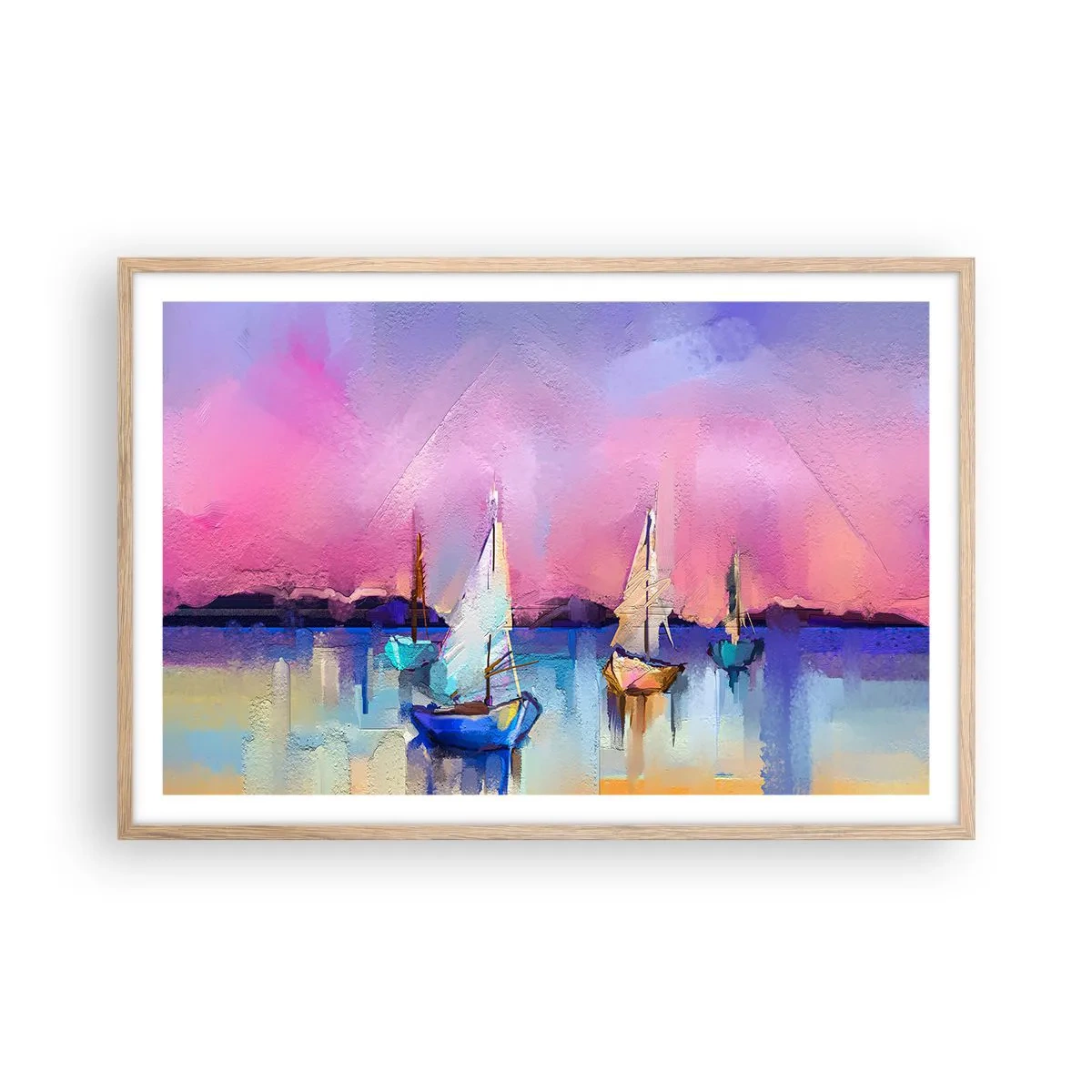 Poszter világos tölgy keretben - Irány: széles vizek - 91x61 cm