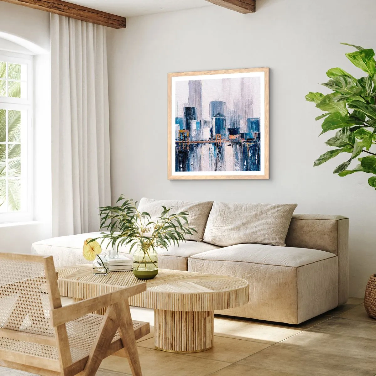 Poszter világos tölgy keretben - New York-i benyomás - 40x40 cm