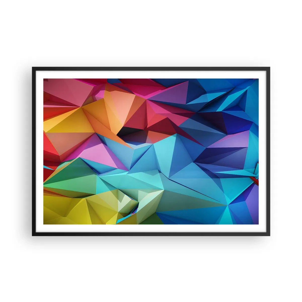 Poszter fehér keretben - Szivárvány origami - 100x70 cm