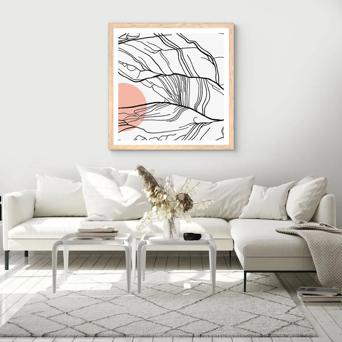 Poszter világos tölgy keretben - Gallyak hálójában - 40x40 cm