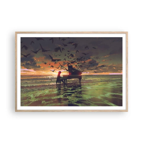 Poszter világos tölgy keretben - Koncert zongorára és a hullámokra - 100x70 cm