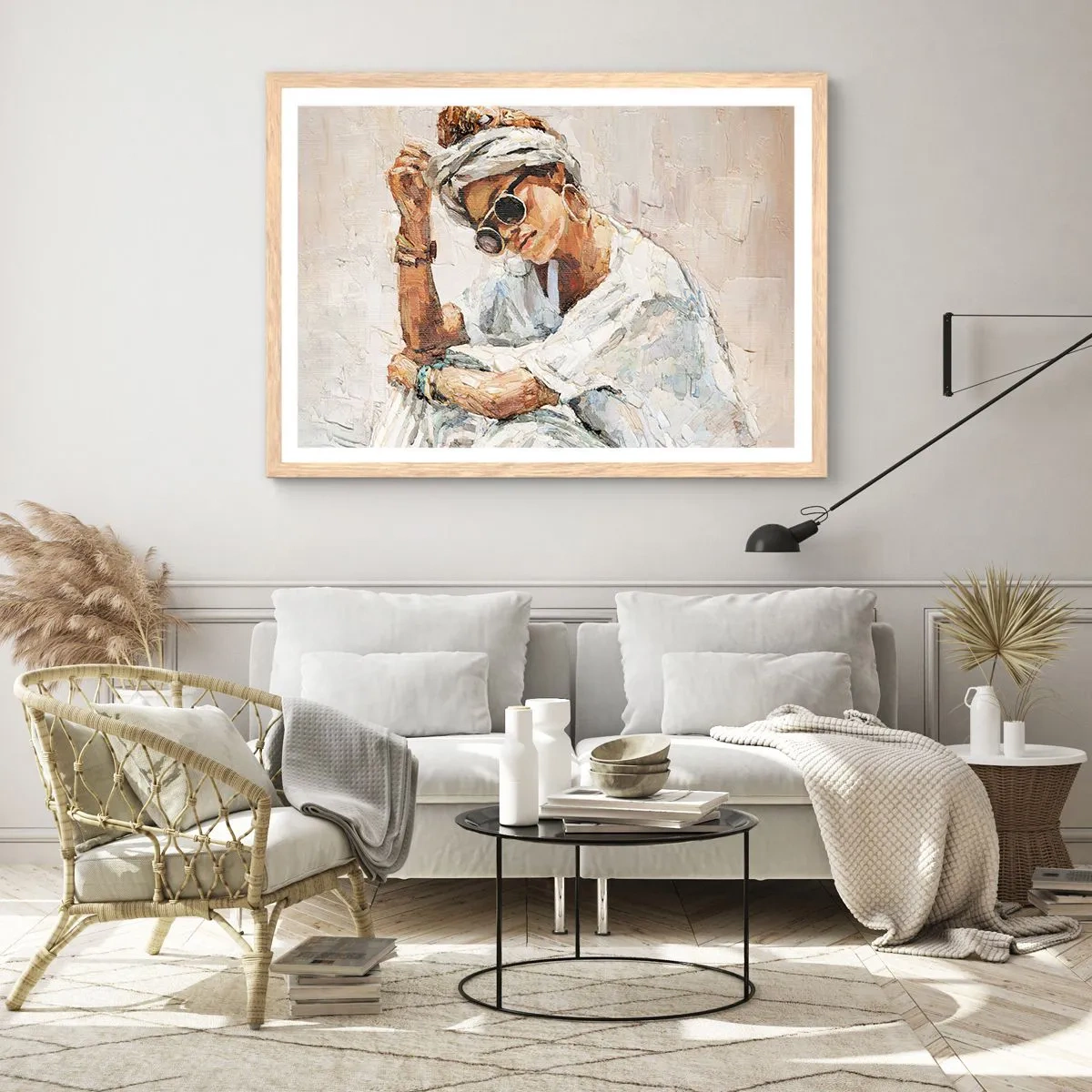 Poszter világos tölgy keretben - Portré teljes napfényben - 100x70 cm