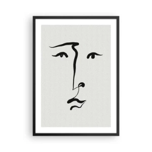 Poszter fehér keretben - Minimalista arc illusztráció egyetlen ecsetvonással - 50x70cm - Egyvonalas portré - Modern fali dekoráció nappalihoz és hálószobához ARTTOR