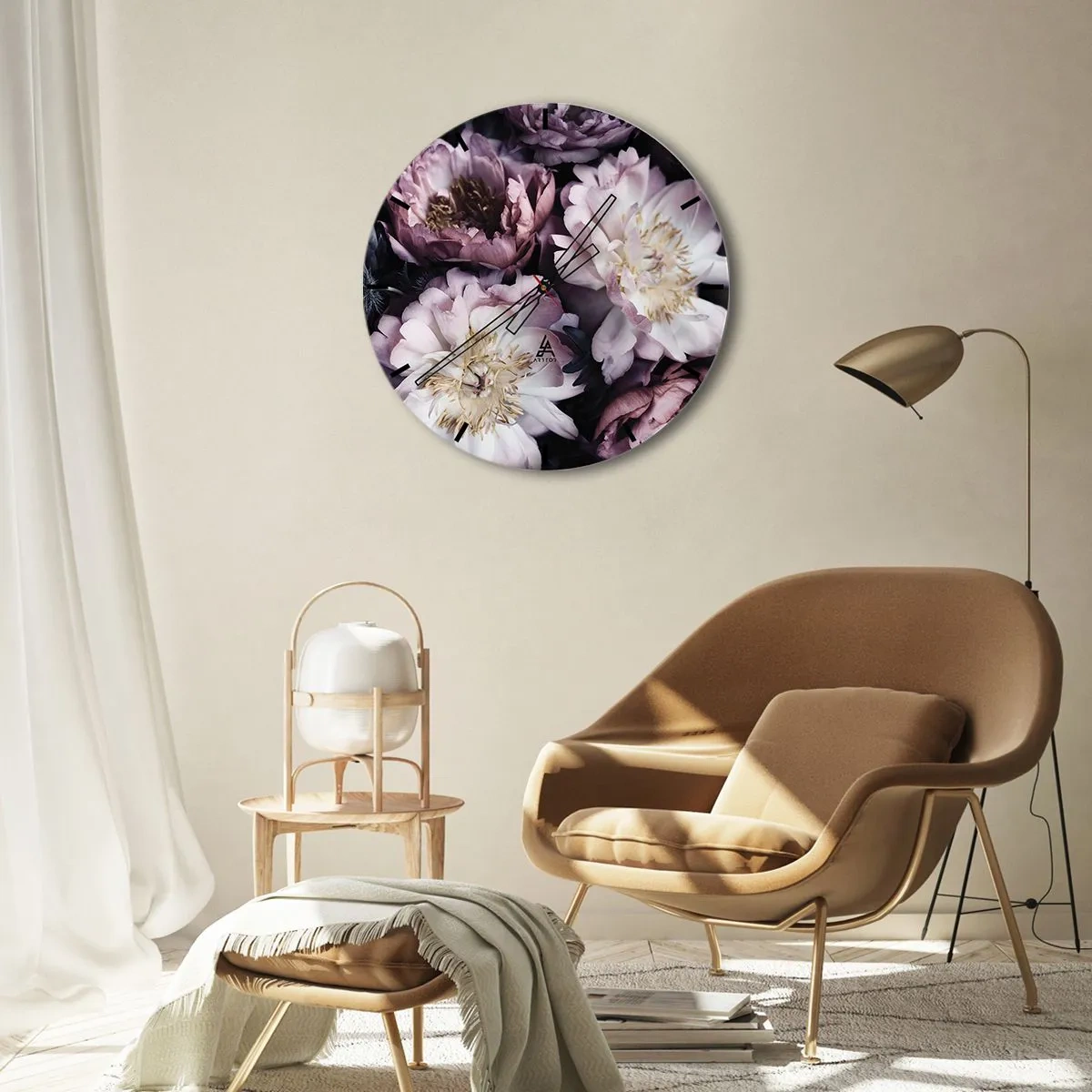 Falióra, Óra - Rózsaszín és krémszínű pünkösdi rózsák sűrű, árnyékos elrendezésben - 30x30cm - Régi stílusú csokor - Modern fali dekoráció nappalihoz, konyhához és hálószobához ARTTOR