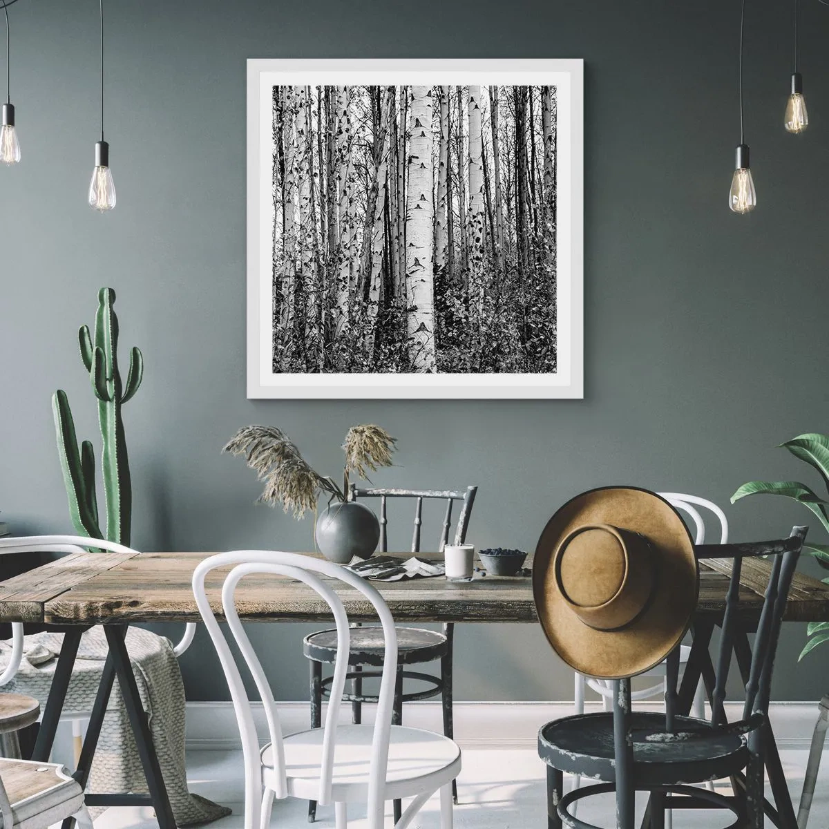 Poszter fekete keretben - Nyírfa oszlopsor - 50x50 cm