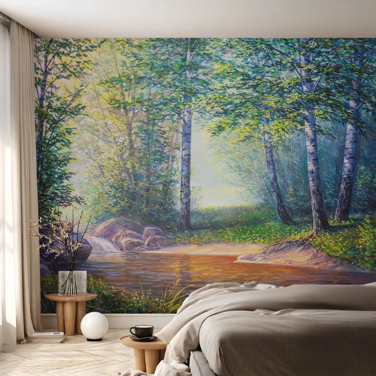 Öntapadós Fotótapéta Deluxe Sticker - Idilli táj - Tájkép, Erdő, Folyó - 100x70 cm