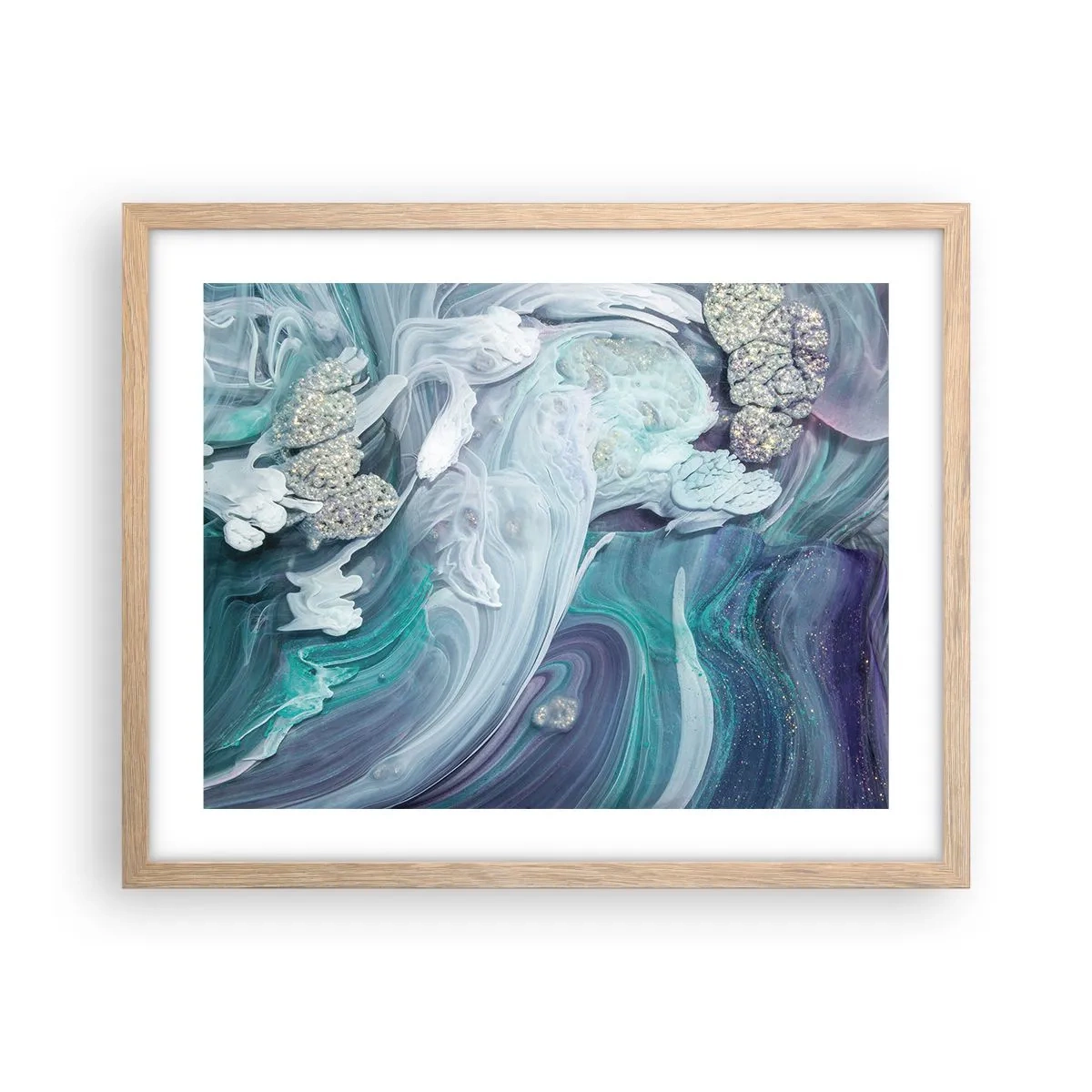 Poszter világos tölgy keretben - Kék áramlatok - 50x40 cm