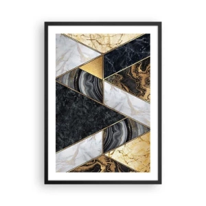 Poszter fehér keretben - Márványgeometria arany, fekete és fehér árnyalatokban - 50x70cm - Kőről kőre - Modern fali dekoráció nappalihoz és hálószobához ARTTOR