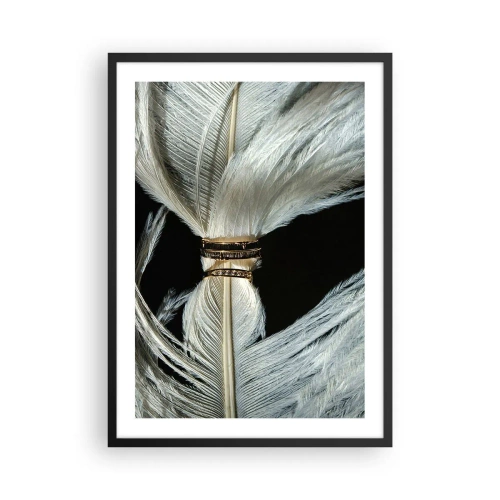 Poszter fehér keretben - Arany szalaggal átkötött fehér tollak közeli képe - 50x70cm - ...és nem hagylak el... - Modern fali dekoráció nappalihoz és hálószobához ARTTOR