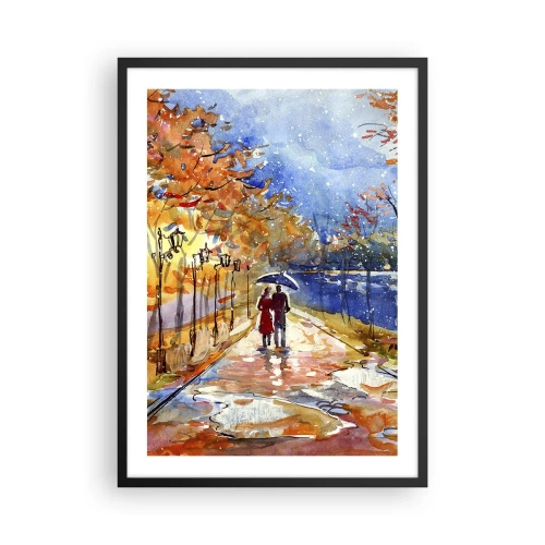 Poszter fehér keretben - Séta az esőben, őszi színek között - 50x70cm - Együtt az idő határáig - Modern fali dekoráció nappalihoz és hálószobához ARTTOR