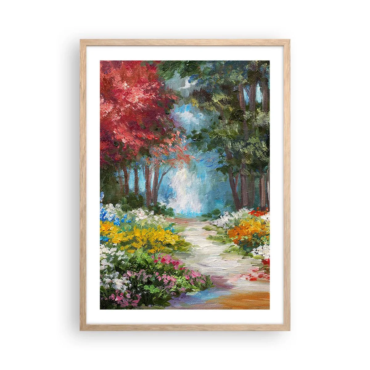Poszter világos tölgy keretben - Erdei kert, virágos erdő - 50x70 cm