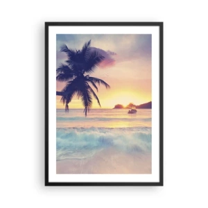 Poszter fehér keretben - Pálmafa a tengerparton naplementekor - 50x70cm - Egy este az öbölben - Modern fali dekoráció nappalihoz és hálószobához ARTTOR
