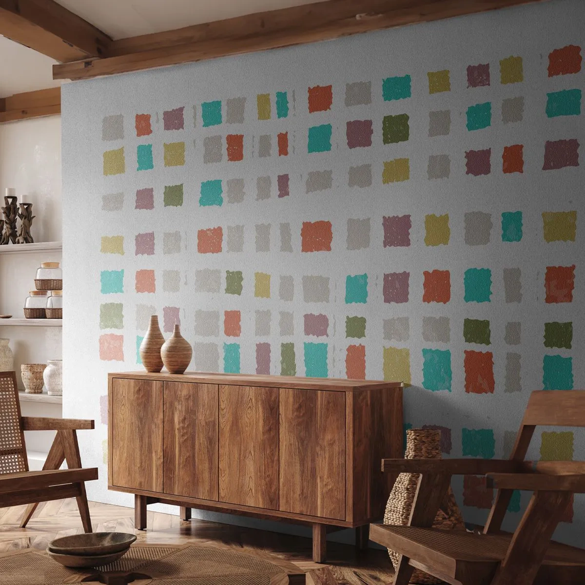 Fotótapéta Premium Canvas - Ismeretlen játék - Pasztell, Négyzetek, Minimalizmus - 250x175 cm