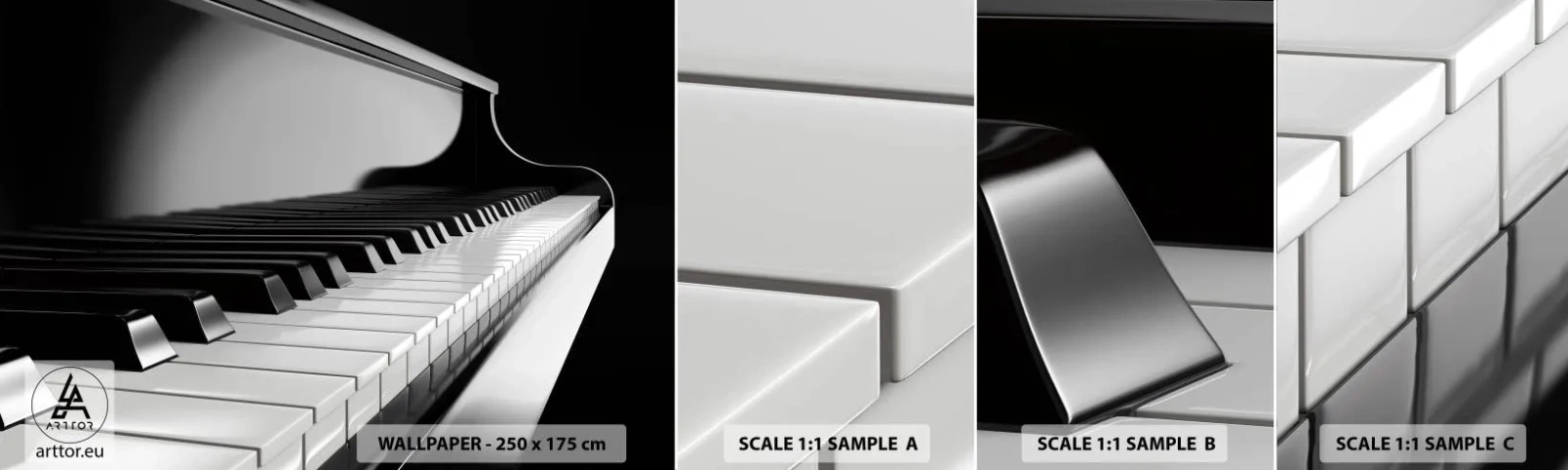Fotótapéta Minta Öntapadós Deluxe Sticker - A formák és színek harmóniája - Zongora, Zongora, Zene - 100x30 cm