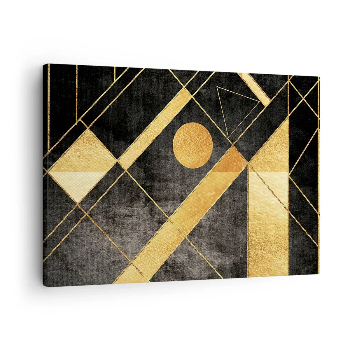 Vászonkép - Geometriai alakzatok arany és fekete árnyalatokban - 70x50cm - A sivatag napja - Modern fali dekoráció nappalihoz és hálószobához ARTTOR