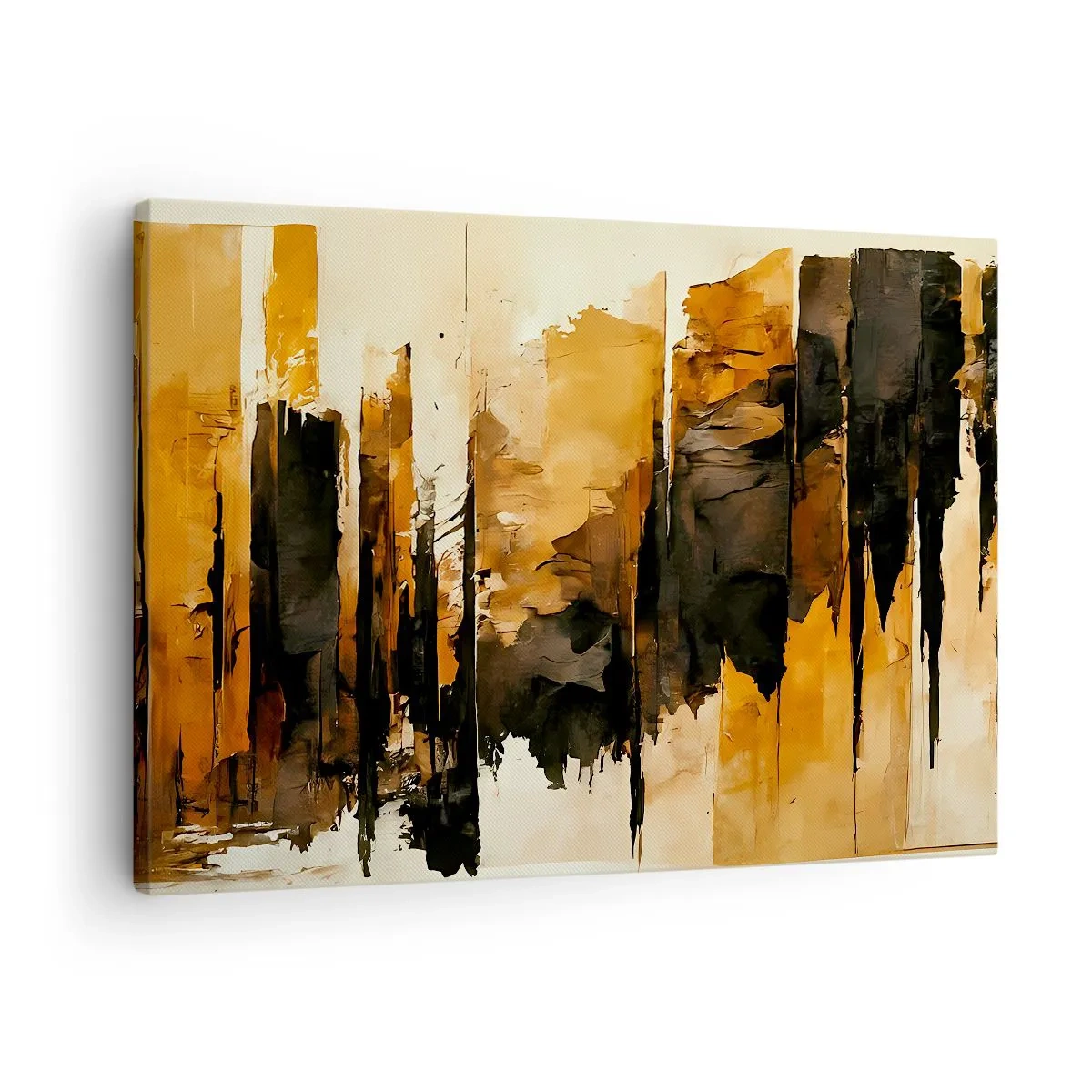 Vászonkép - Absztrakt arany és fekete csíkok művészi kompozícióban - 70x50cm - A fekete és az arany harmóniája - Modern fali dekoráció nappalihoz és hálószobához ARTTOR