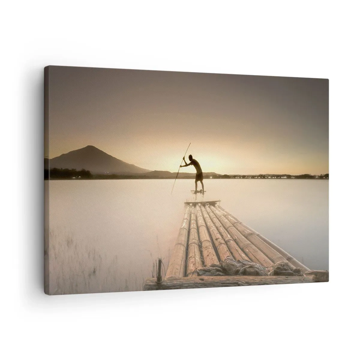 Vászonkép - Férfi egy tutajon naplementekor - 70x50cm - Pihenés előtt - Modern fali dekoráció nappalihoz és hálószobához ARTTOR