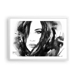 Poszter fekete keretben - Fekete-fehér hölgy portréja - 70x50 cm