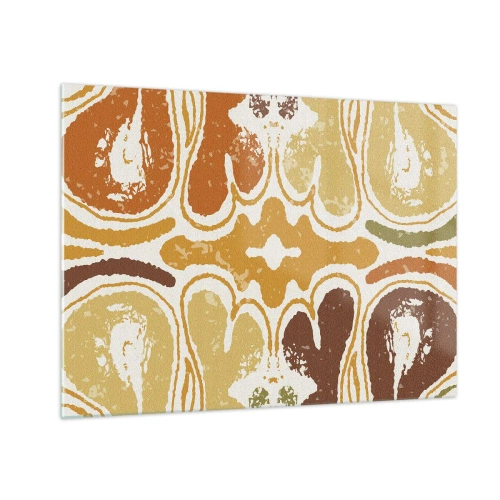 Üveg kép - Szimmetrikus absztrakció meleg földszínekben - 70x50cm - Érzelmes absztrakció - Modern fali dekoráció nappalihoz és hálószobához ARTTOR