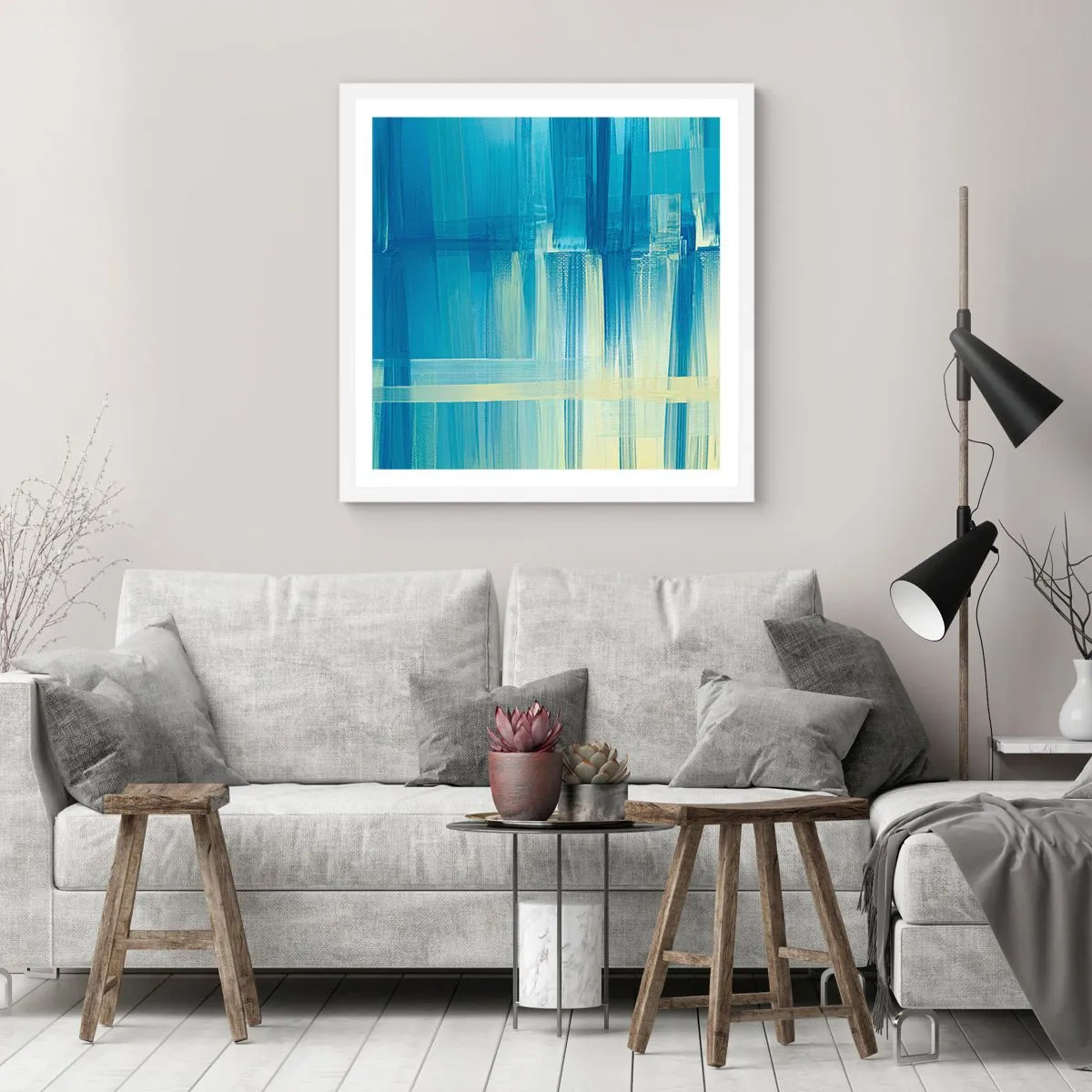 Poszter fekete keretben - Kompozíció türkizkékben - 60x60 cm