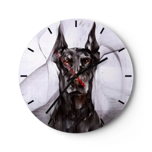 Falióra, Óra - Dobermann portréja modern geometrikus stílusban - 30x30cm - Nemes születésű - Modern fali dekoráció nappalihoz, konyhához és hálószobához ARTTOR