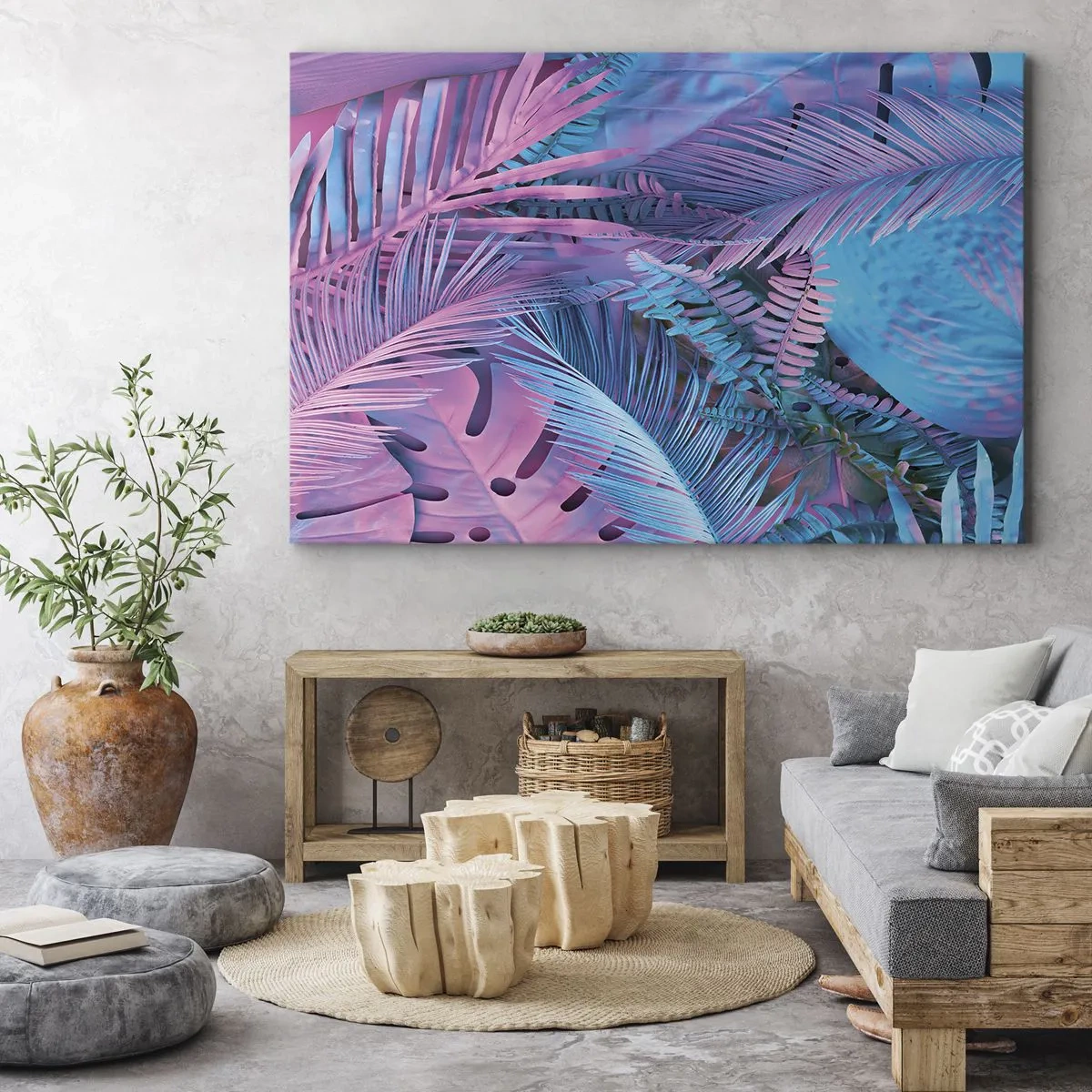 Vászonkép - Trópusok rózsaszínben és kékben - 120x80 cm