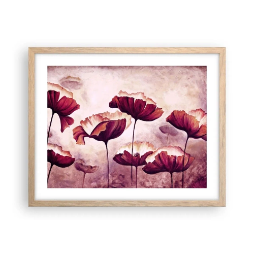 Poszter világos tölgy keretben - Piros és fehér szirom - 50x40 cm