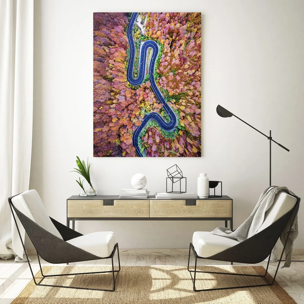 Üveg kép - Kanyargós út az erdőn keresztül - 70x100 cm