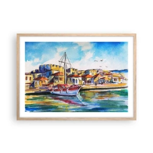 Poszter világos tölgy keretben - Szivárványos délután - 70x50 cm