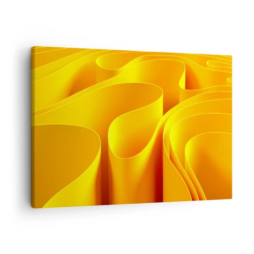 Vászonkép - Sárga absztrakt hullámok, amelyek napsugarakra emlékeztetnek - 70x50cm - Mint a nap hullámai - Modern fali dekoráció nappalihoz és hálószobához ARTTOR