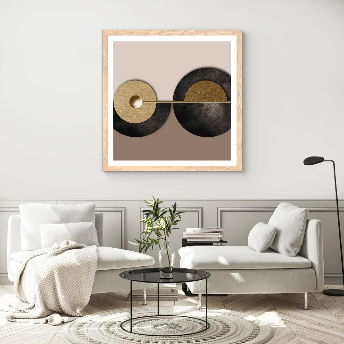 Poszter világos tölgy keretben - Variációk egy kör körül - 50x50 cm