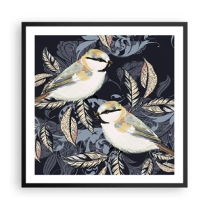 Poszter fehér keretben - Sárga-kék madárdal - 60x60 cm