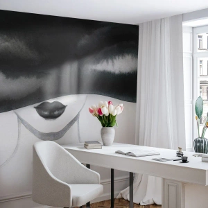 Fotótapéta Premium Sand - Érzéki titok - Nő Kalapban, Modell, Fekete és fehér - 350x256 cm