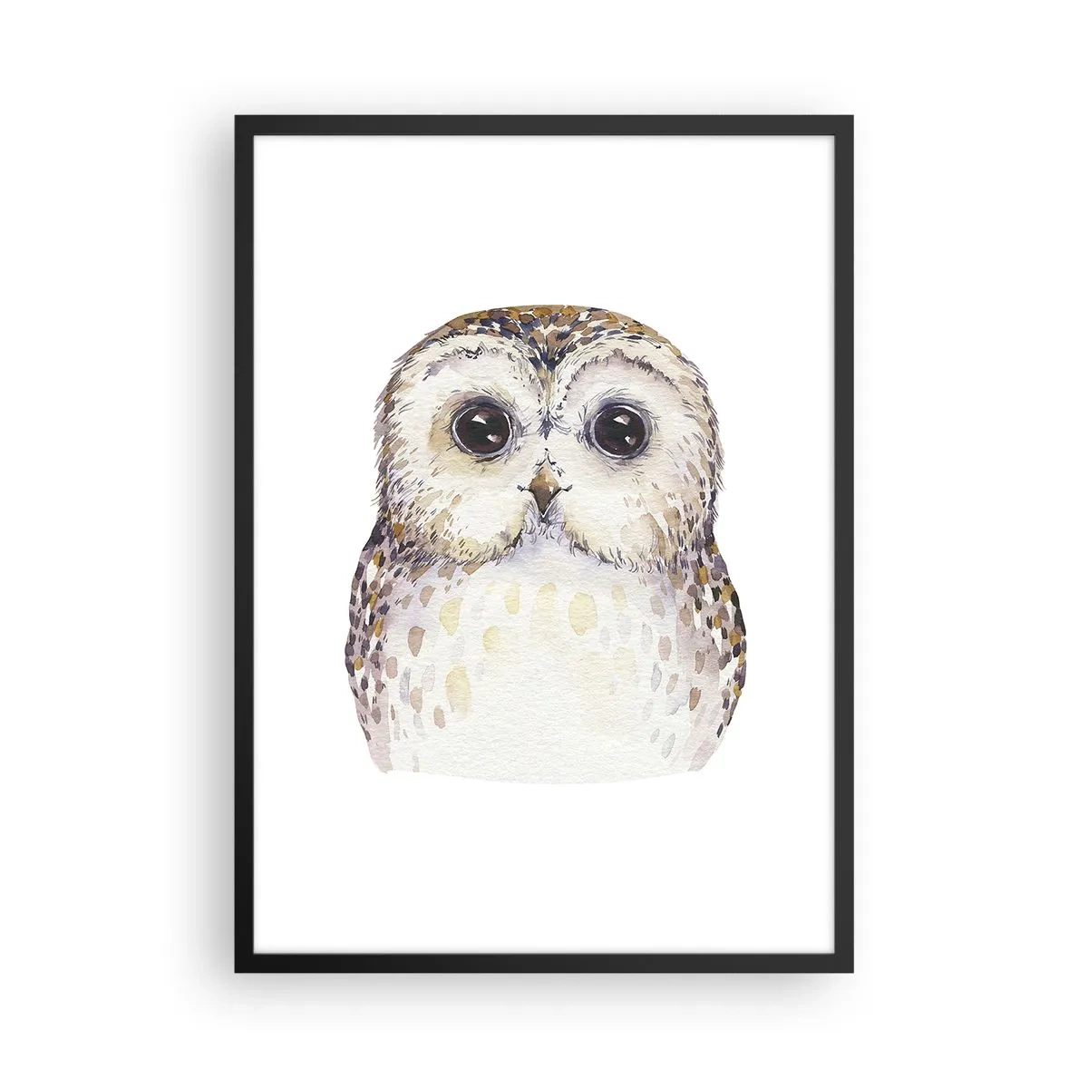 Poszter fehér keretben - Egy bájos akvarell portré egy bagolyról - 50x70cm - Nézz a szemembe - Modern fali dekoráció nappalihoz és hálószobához ARTTOR
