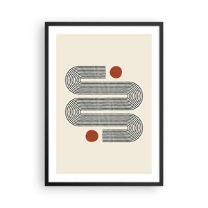 Poszter fehér keretben - Geometrikus minta vonalakkal és piros körökkel - 50x70cm - Elejétől végéig - Modern fali dekoráció nappalihoz és hálószobához ARTTOR
