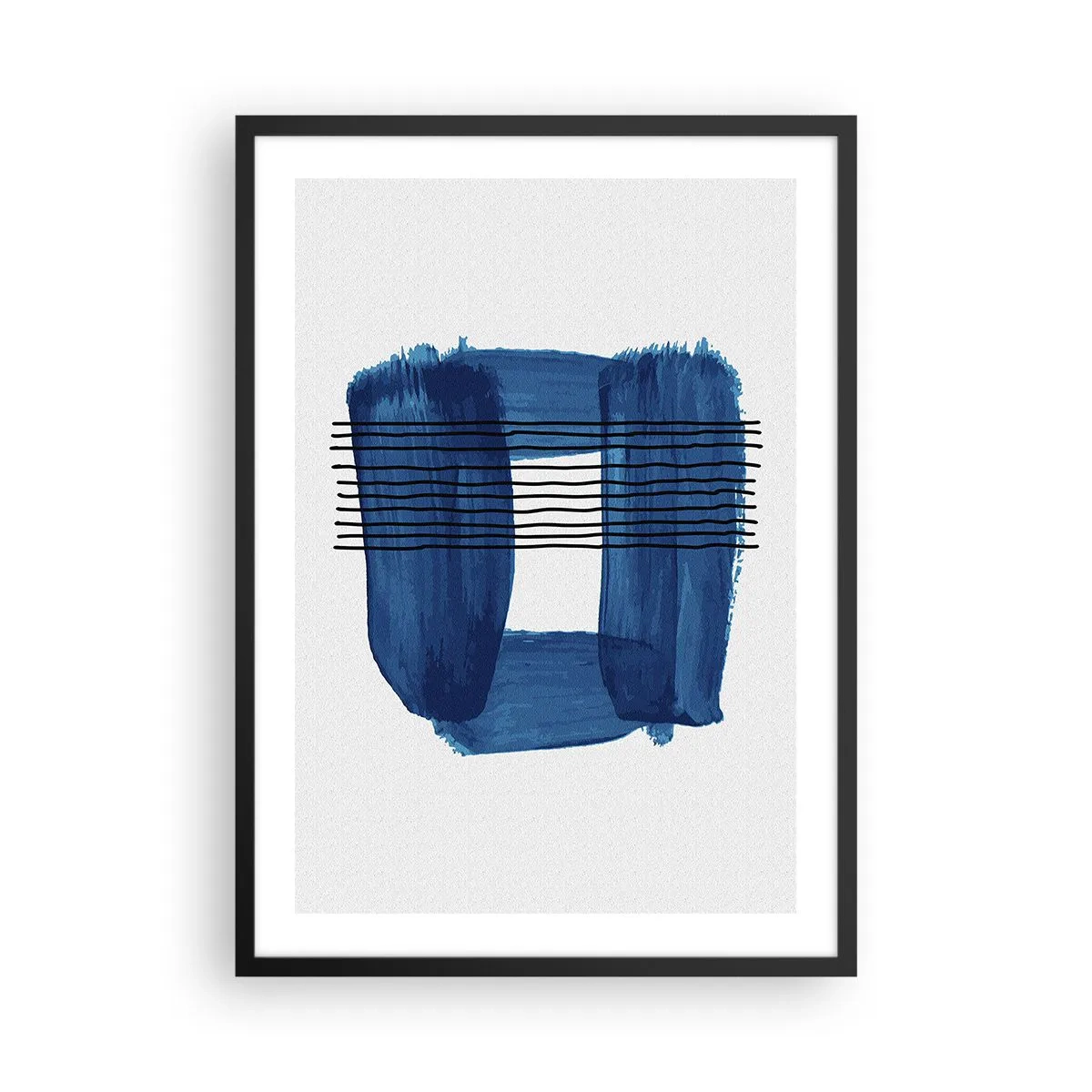 Poszter fehér keretben - Absztrakt kompozíció kék árnyalatokban - 50x70cm - Kékes-fekete - Modern fali dekoráció nappalihoz és hálószobához ARTTOR