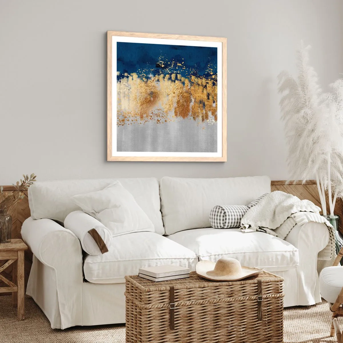 Poszter világos tölgy keretben - Modern kompozíció csillogással - 40x40 cm