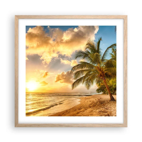 Poszter világos tölgy keretben - Örök nyár, mindig vakáció - 50x50 cm