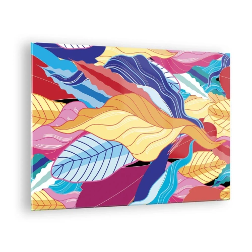 Üveg kép - Színes absztrakt levelek üveg alapon - 70x50cm - Színes rendetlenség - Modern fali dekoráció nappalihoz és hálószobához ARTTOR
