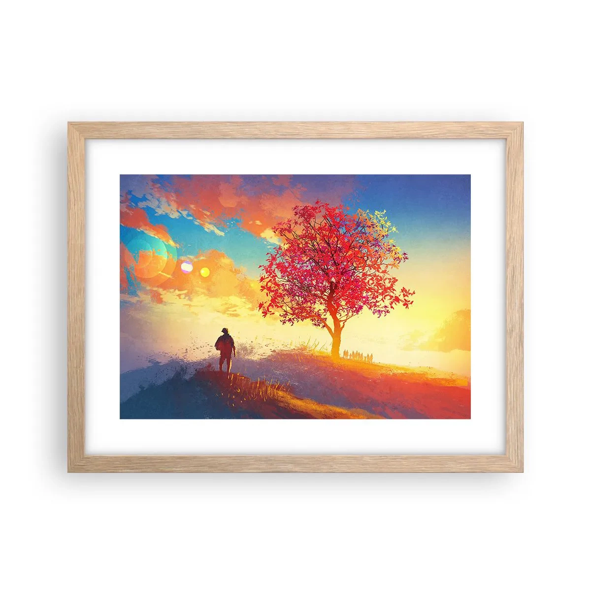 Poszter világos tölgy keretben - Zarándok a célállomáson - 40x30 cm