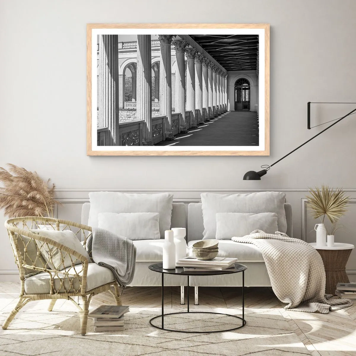 Poszter világos tölgy keretben - Napsütötte árkádsor - 91x61 cm