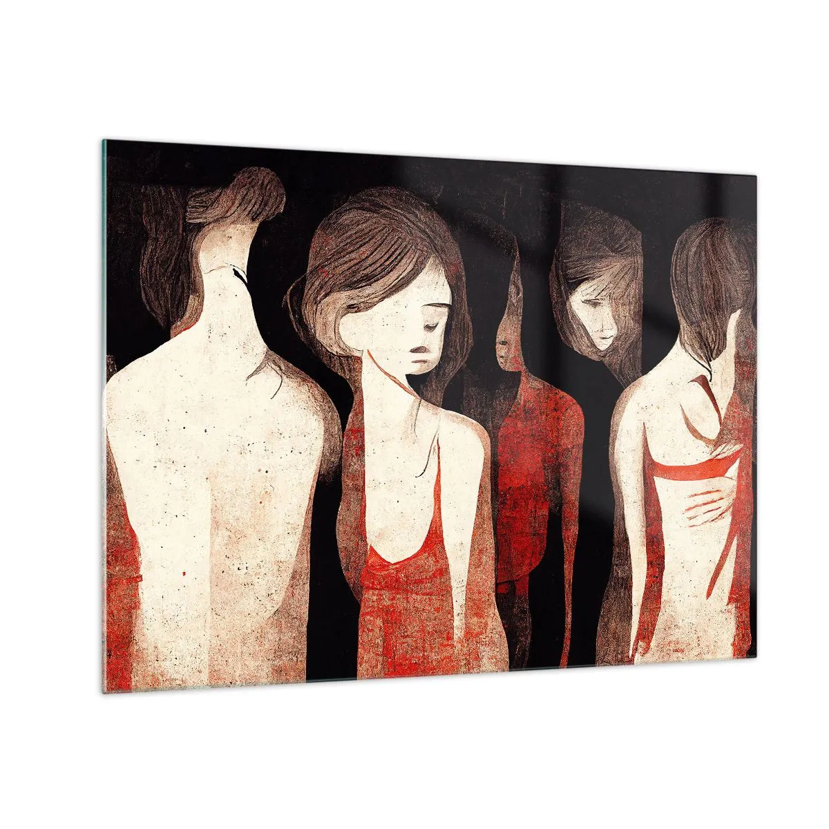Üveg kép - Absztrakt női sziluettek pirosban, fekete alapon - 70x50cm - A sötétség madonnái - Modern fali dekoráció nappalihoz és hálószobához ARTTOR