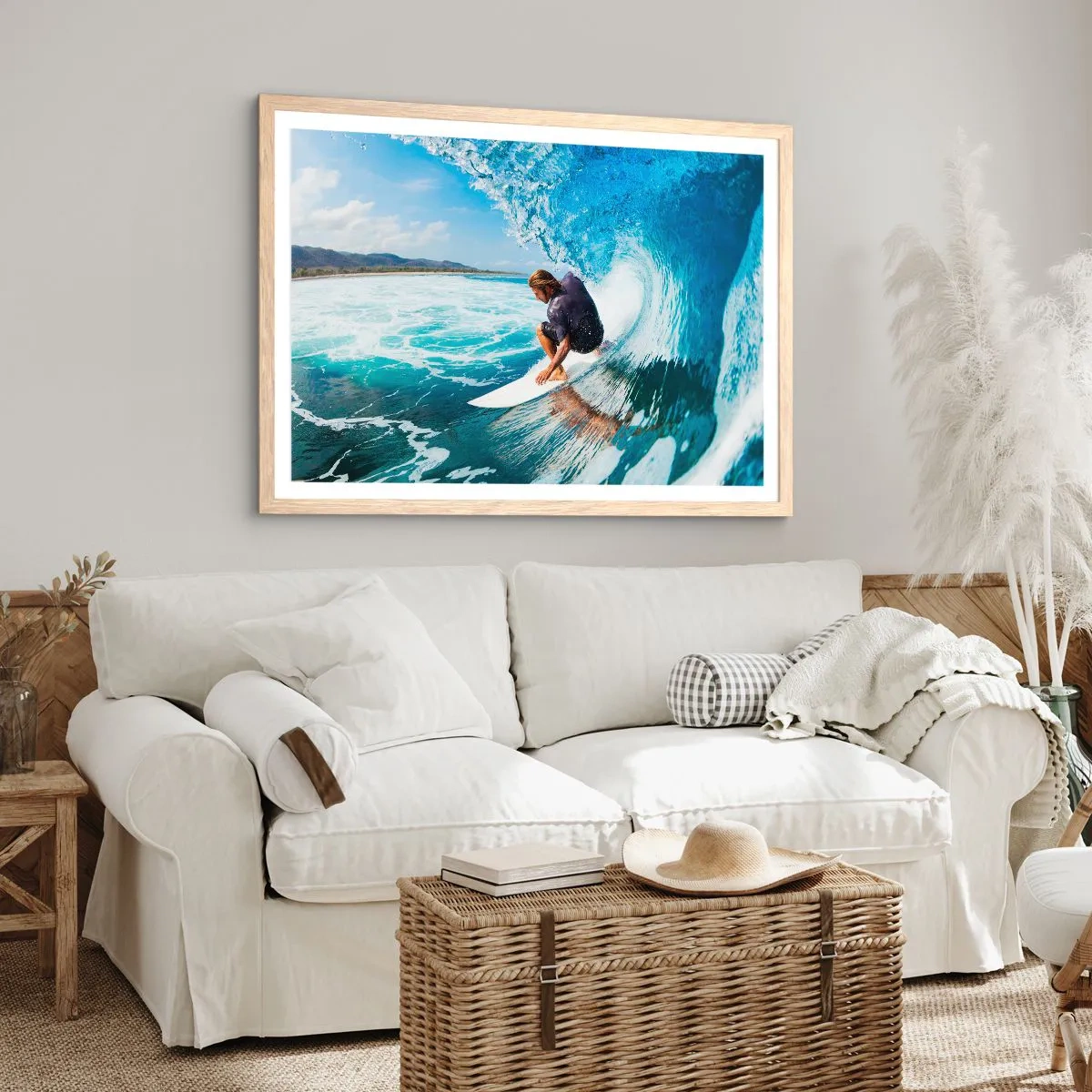 Poszter világos tölgy keretben - Tánc a hullámokkal - 100x70 cm