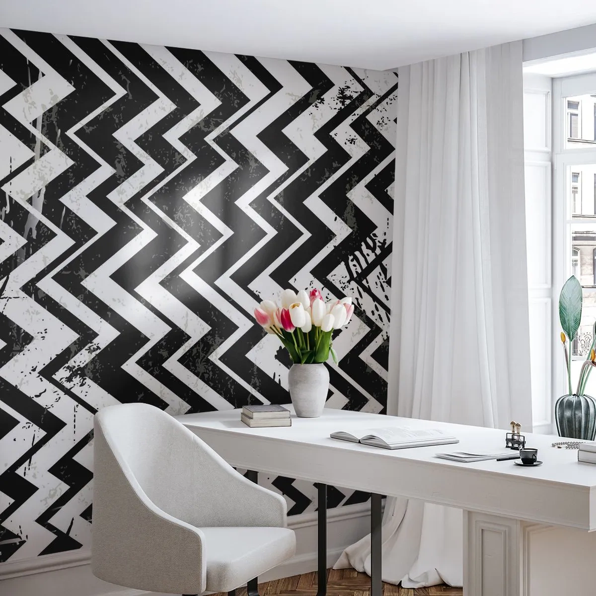 Fotótapéta Standard Eco - Zyg-fehér, zag-fekete - Absztrakció, Darab, Fekete és fehér - 200x140 cm
