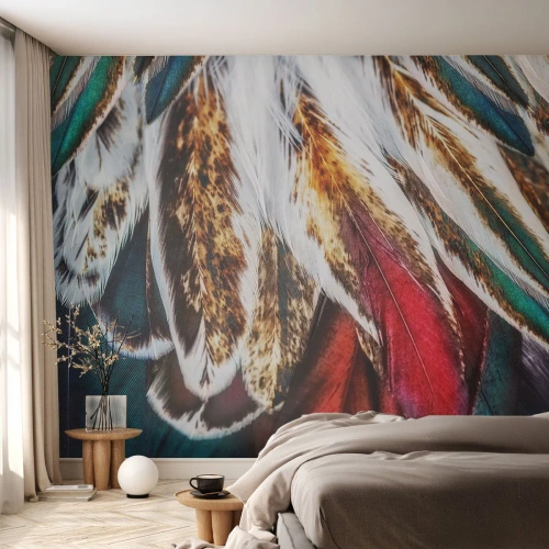 Fotótapéta Standard Eco - Színes tollak részletes közeli felvételen természetes mintával - 100x70cm - A repülés titkai - Modern fali dekoráció nappalihoz és hálószobához ARTTOR
