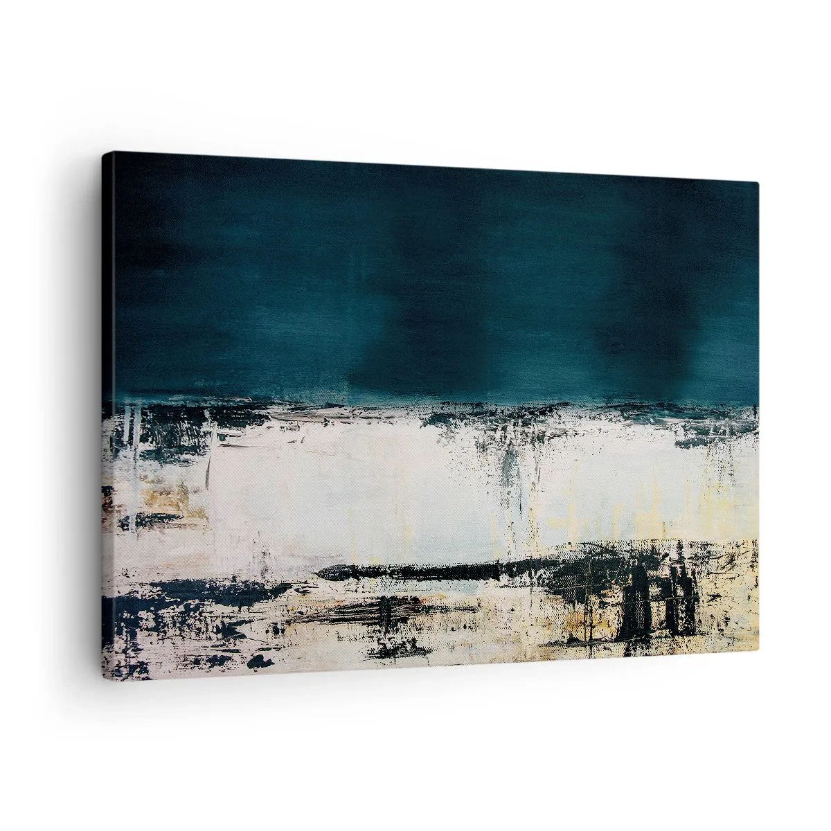 Vászonkép - Absztrakt vízszintes kompozíció sötétkék és fehér árnyalatokban - 70x50cm - Vízszintes kompozíció - Modern fali dekoráció nappalihoz és hálószobához ARTTOR