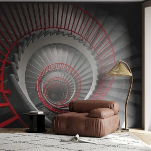 Fotótapéta Standard Eco - Fekete és piros csigalépcső modern stílusban - 100x70cm - Építészeti játékok - Modern fali dekoráció nappalihoz és hálószobához ARTTOR