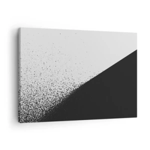 Vászonkép - Minimalista absztrakció fekete-fehérben, szétszórt pöttyökkel - 70x50cm - Egyre gyorsabban, egyre többet - Modern fali dekoráció nappalihoz és hálószobához ARTTOR