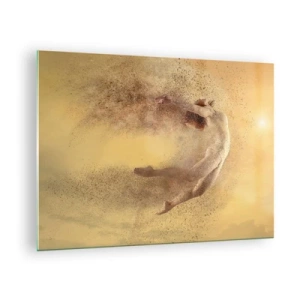 Üveg kép - Egy táncos dinamikus kompozícióban arany háttér előtt - 70x50cm - Tánc eksztázisban - Modern fali dekoráció nappalihoz és hálószobához ARTTOR